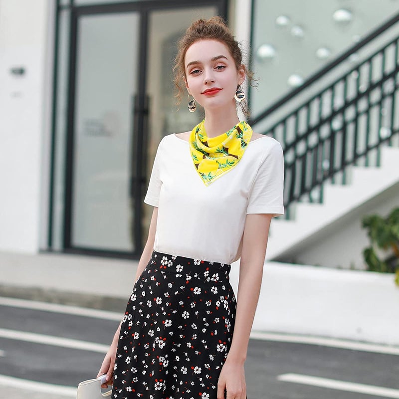 GERINLY Lemon Pattern Hair Scarf Tie Cute Neckerchief Yellow Headband Purse Scarf for Ponytail (Yellow) - Image 5